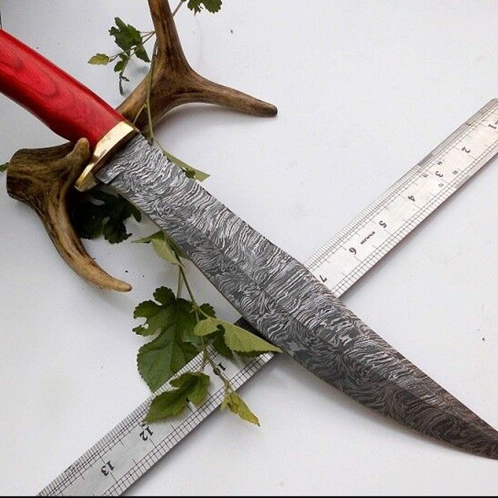 damascussteelcustomhandmadehuntingknifebowie16inchwoodenhandlepng
