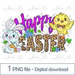 happy easter 1 png file easter bunny chick clipart cute easter animals design for kids sublimation digital download