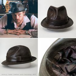Mickey O'Neil hat / Fedora Leather Hat / leather hat / Snatch / Handmade hat / Custom size / Brad Pitt hat