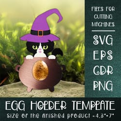 halloween black cat egg holder template svg