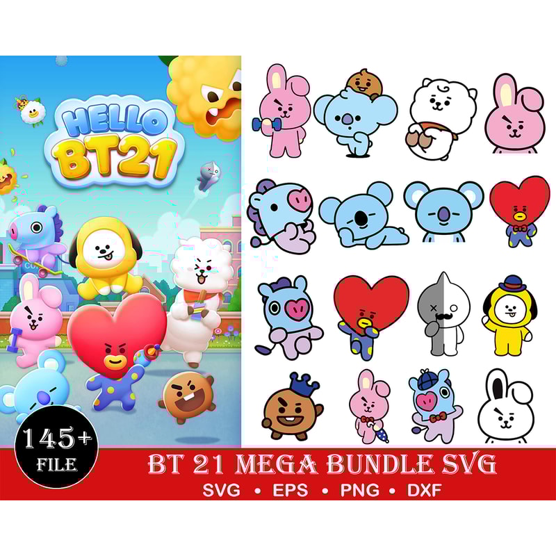 145 BT 21 SVG bundle,TinyTan,bts silhouette svg,Kpop bts Logo Clipart,bts wall art decor png,bts tshirt,BTS print,bt21 svg,bts merch,bangtan svg.jpg