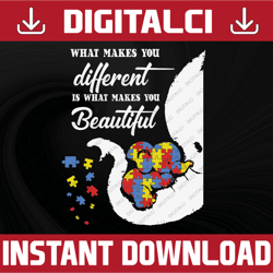 autism awareness what makes you different is what makes you beautiful baby mommy elephant png for sublimation, sticker