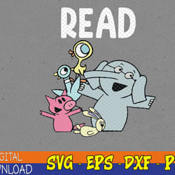 funny library teacher read book club piggie elephant pigeons svg, eps, png, dxf, digital download