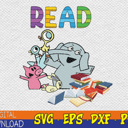 funny teacher library read book club piggie elephant pigeons svg, eps, png, dxf, digital download