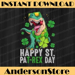 happy st pat t-rex saint png, patrick's day dinosaur png, shamrock png, digital file, png high quality, sublimation