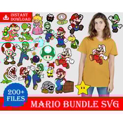200 super mario bundle svg, super mario svg, super mario game svg, super mario lovers, super mario gifts, video game sv