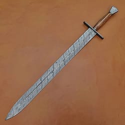 damascus steel sword, handle norman sword, with leather sheath 34" custom forged
