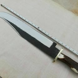blacksmith handmade die tool steel long bowie knife, stag horn handle knife, with sheath