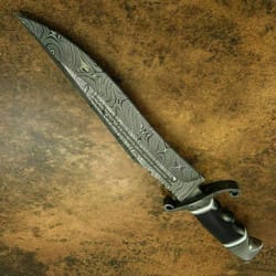 blacksmith handmade damascus steel bowie knife, horn handle blacksmith damascus steel knife