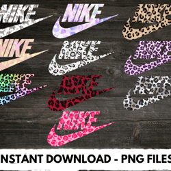 10x nike leopard sports brand logo bundle x nike png, logo brand png, nike png, instant download, sublimation