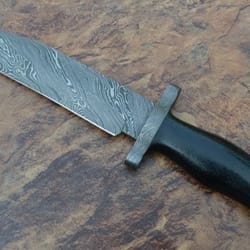 damascus steel blade hunting bowie knife, black micarta handle