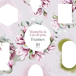 magnolia & eucalyptus. watercolor floral frames, botanical clipart