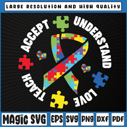 autism awareness teacher svg png, teach accept understand love svg, digital download