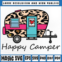 camper happy svg, summer camp camping leopard svg, silhouette camper svg, digital download