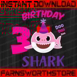 shark 3rd birthday svg, girl birthday shark svg dxf eps, girl third birthday clipart,three year old,baby, shark,