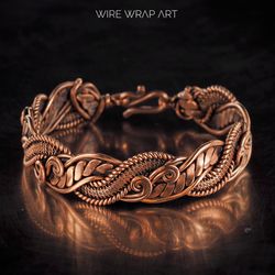Unique handmade copper wire wrapped bracelet for woman, Wire woven Wire Wrap Art jewelry, 7th Anniversary gift Handmade