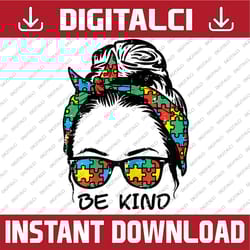 messy bun puzzle bandana be kind autism awareness autism mom png sublimation design