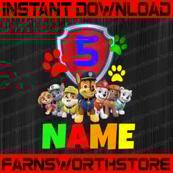 paw patrol birthday png- boy's paw patrol birthday png- paw patrol personalized name and age,