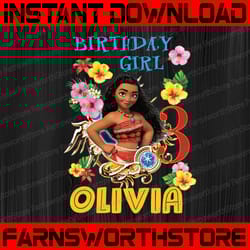 personalized name and ages, moana birthday girl png digital file birthday girl moana family baby girl png.