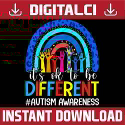 autism awareness it's ok to be different leopard rainbow png sublimation design
