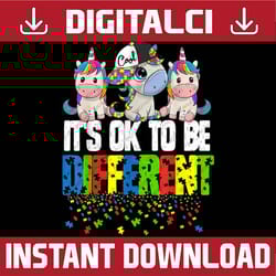 autism awareness day unicorn, it's ok to be different png sublimation design