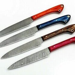 carbon steel chef knives, of 4 pieces, custom handmade, handmade chef knives set ,personalized gift for mother