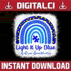 bleached autism awareness light it up blue rainbow leopard png sublimation design