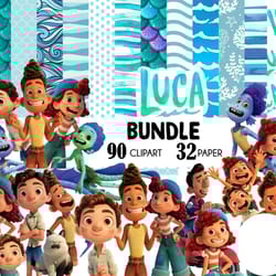 90 luca clipart, 32 digital paper luca png, disney luca bundle png, disney png digital download