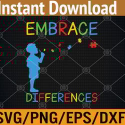 embrace differences puzzle - autism awareness day svg, eps, png, dxf, digital download