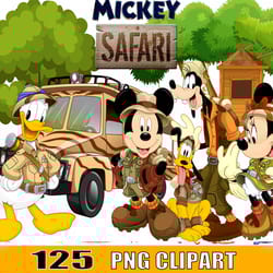 125 mickey safari clipart, mickey mouse png, disney mickey safari bundle png, disney png digital download