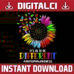 funny autism awareness it's ok to be different puzzle flower png sublimation design