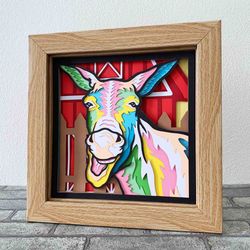 farmhouse donkey 3d layered svg for cardstock/ colorful donkey multilayer svg/ animal pop art/ farm animal papercraft