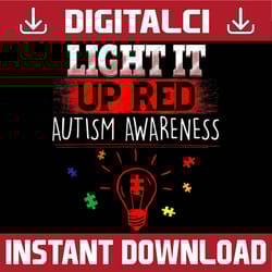 light it up red puzzle piece autism awareness png sublimation design