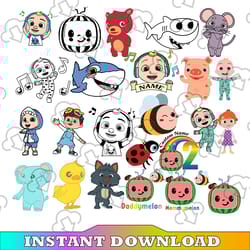 bundle 24 files cocomelon svg, coco melon svg, cocomelon bundle svg, cocomelon birthday svg, watermelon birthday,