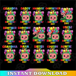 cocomelon birthday boy png, cocomelon family png, cocomelon party family matching shirt, cocomelon bundle png