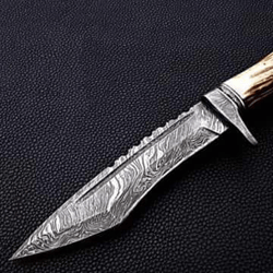 14 inches damascus steel handmade bowei knife stag horn handle