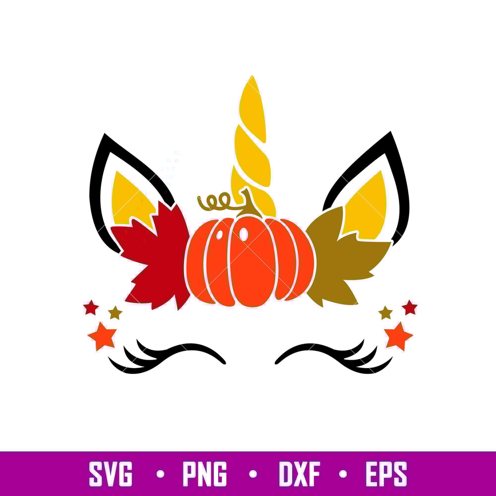 Pumpkin Unicorn, Pumpkin Unicorn Svg, Halloween Unicorn Svg, Magical Unicorn Svg, Unicorn Face Svg, png,dxf,eps file.jpg