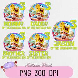 spongebob birthday png, custom family matching png, kids party png, personalized name and age png
