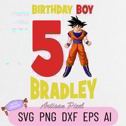 dragon ball z birthday png, custom family matching png, kids party png, personalized name and age png