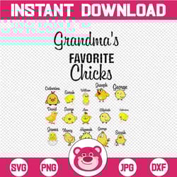 personalized name grandma svg, grandma's favorite chicks svg, granny of chicks svg, grandmother svg, dxf, silhouette, cr
