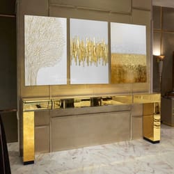 set of 3 painting gold leaf abstract, modern acrylic painting on canvas, large gold leaf abstract painting