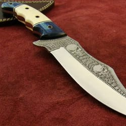 14 inches etched d2 steel bowei knife micarta and camel bone handle