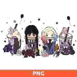 wednesday addamss and enid coffee png, jenna ortega movie coffee, dark coffee png, addams family png - download file