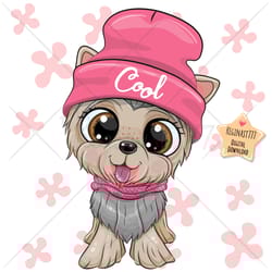 cute cartoon yorkshire terrier dog png, clipart, sublimation design, children printable, hat, cool, art