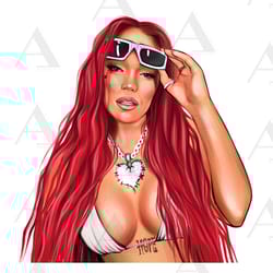 printable karol g png hand drawn sublimation designs, no background, new 2023 gatubela, red hair, art digital download