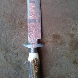 12 inches handmade damascus steel hunting stag horn handle knife