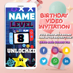 video game invitation, video gamer digital party evite, gaming party invitation, video game birthday invitation