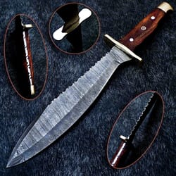 hand forged damascus steel 15.0" hunting knife bowie knife natural wood