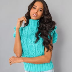 manga babado blouse top pullover with draped short sleeves cable aran knobs