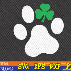 dog st. patrick's day shamrock dog paw svg, eps, png, dxf, digital download